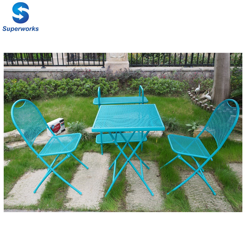 Portable metal garden balcony furniture folding steel bistro patio table chairs set