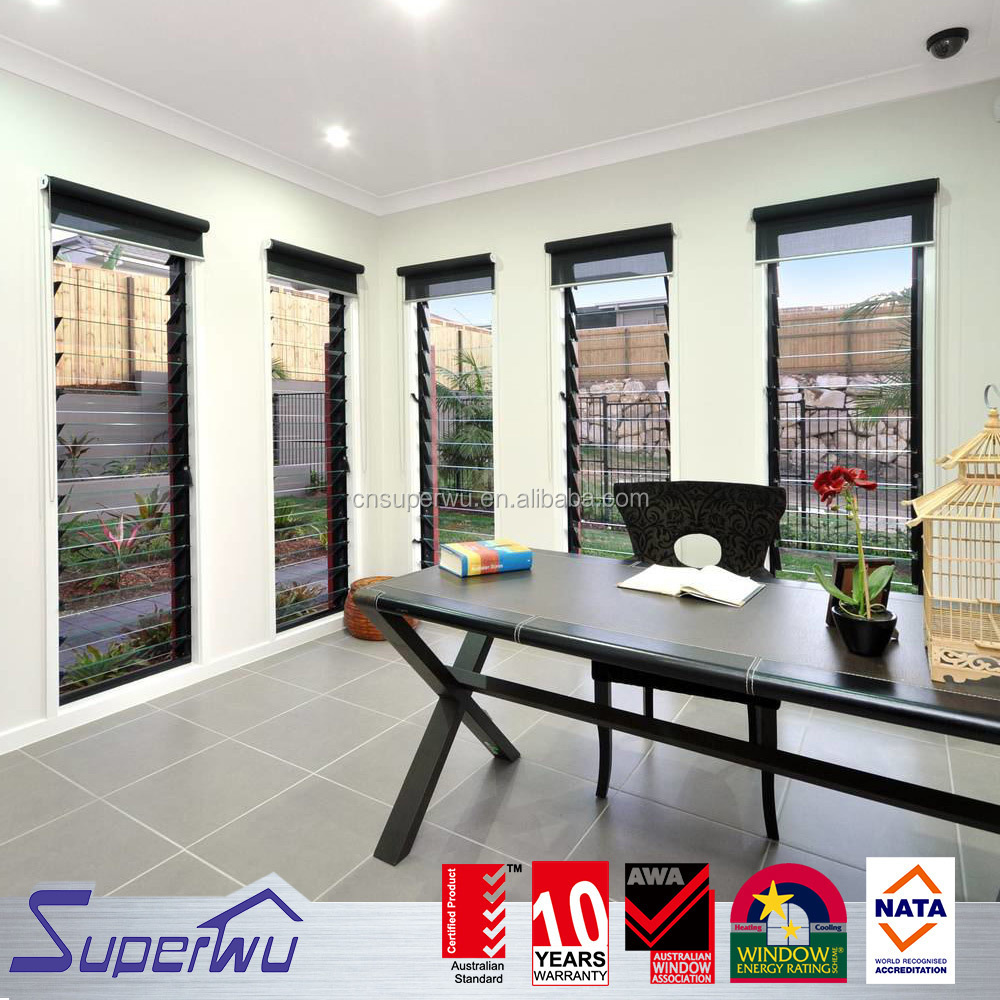 Aluminium Jalousie Windows with Single Tempered Glass with flyscreen