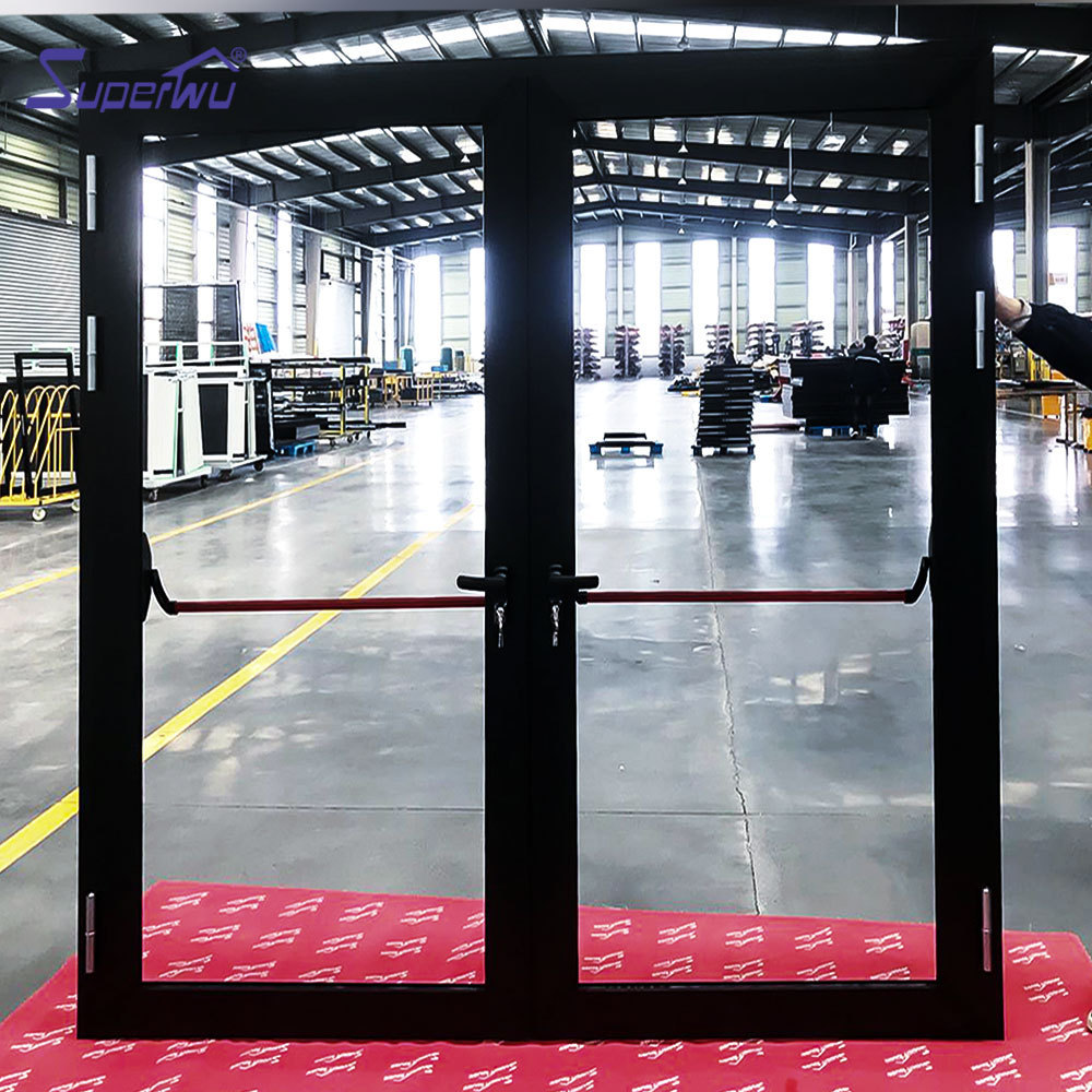 Double glazed front entrance door emergency exit door commercial sound proof thermal break aluminum hinged doors