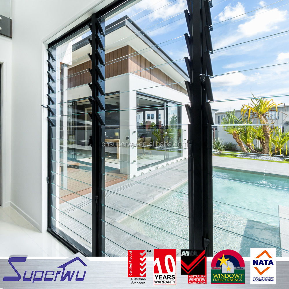 Aluminium Jalousie Windows with Single Tempered Glass with flyscreen