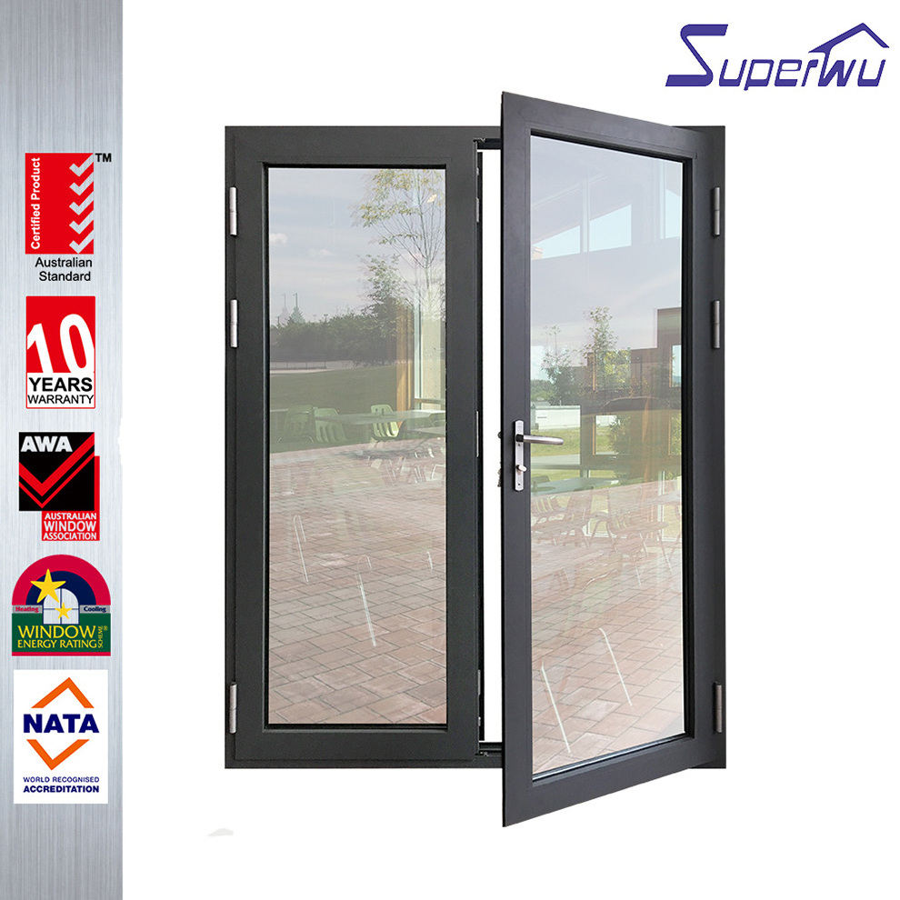 NOA NFRC Exterior entry door aluminum patio door double toughened glass lower track french glass doors hurricane impact proof