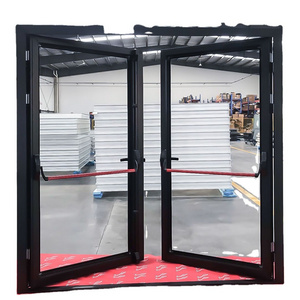 Double glazed front entrance door emergency exit door commercial sound proof thermal break aluminum hinged doors