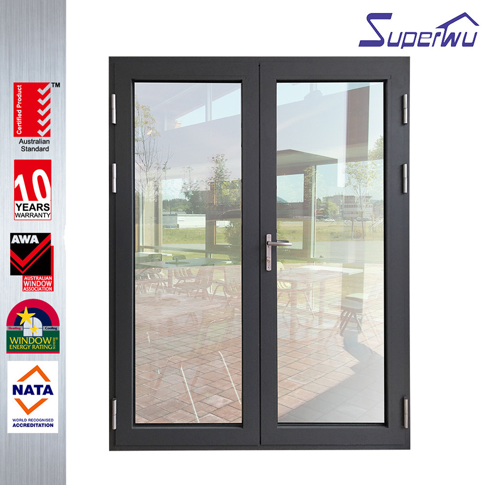 NOA NFRC Exterior entry door aluminum patio door double toughened glass lower track french glass doors hurricane impact proof