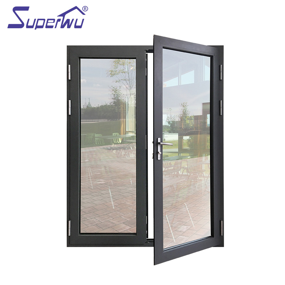 NOA NFRC Exterior entry door aluminum patio door double toughened glass lower track french glass doors hurricane impact proof