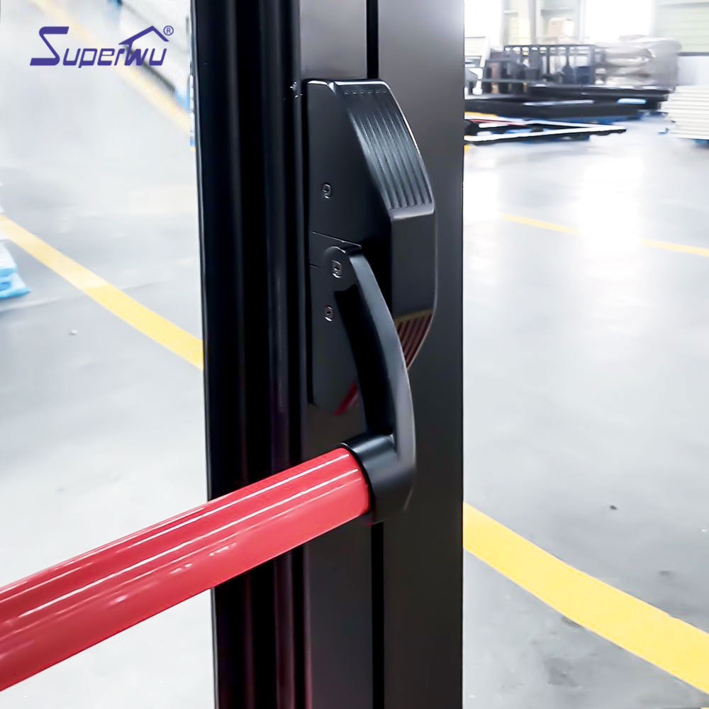 Double glazed front entrance door emergency exit door commercial sound proof thermal break aluminum hinged doors