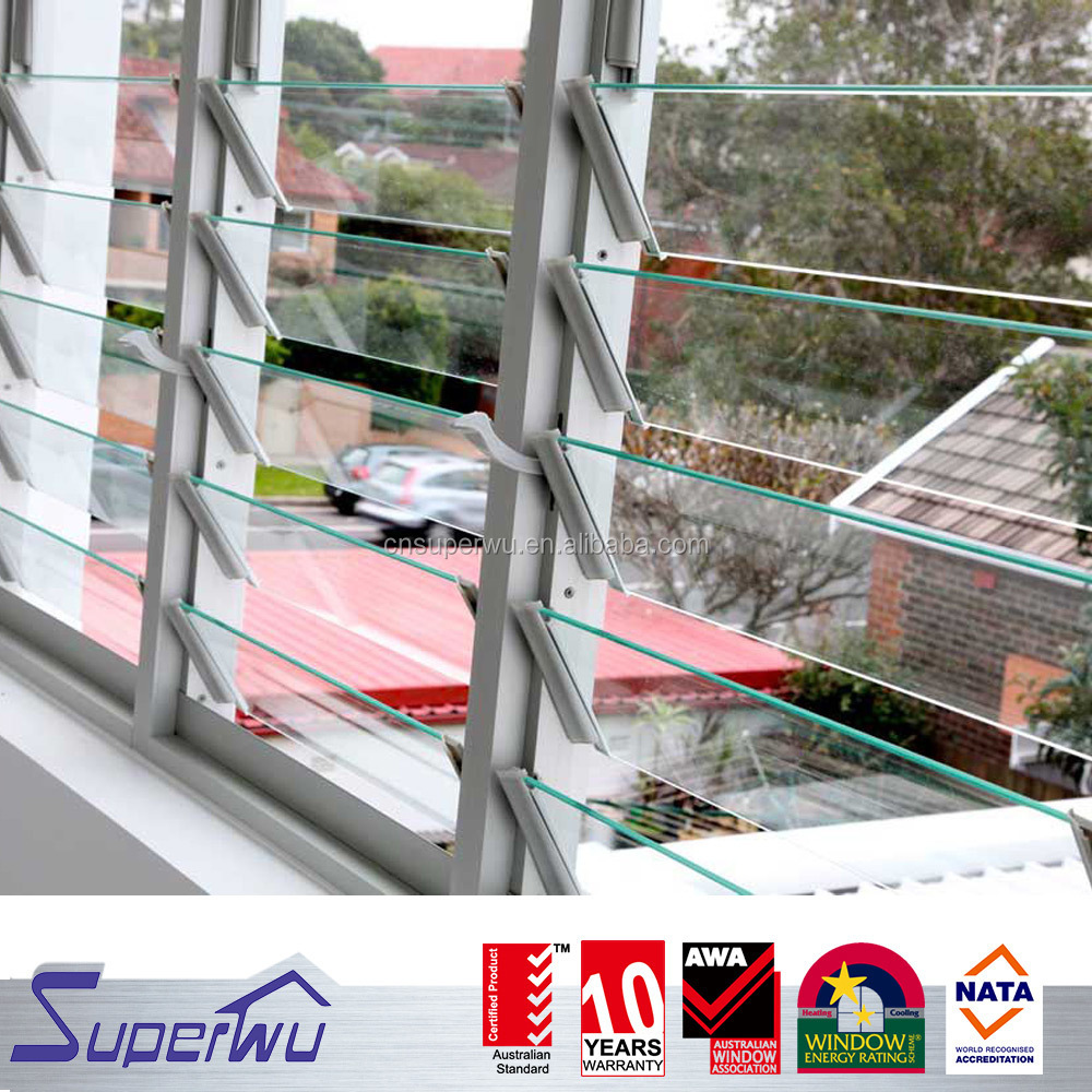 Aluminium Jalousie Windows with Single Tempered Glass with flyscreen