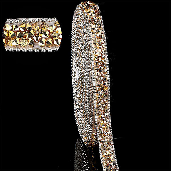 Diamond Ribbon, Gold Rhinestone Ribbon Bling Ribbon Roll Wrap Glitter Crystal Rhinestones