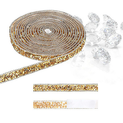 Diamond Ribbon, Gold Rhinestone Ribbon Bling Ribbon Roll Wrap Glitter Crystal Rhinestones