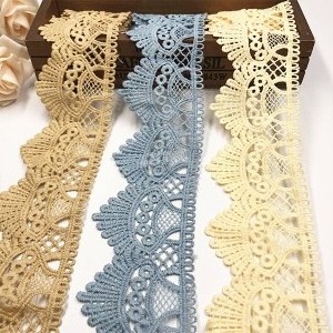 French Elegant 3d Light Blue Water-soluble Floral Embroidery Lace Fabric For Fashionable Dress