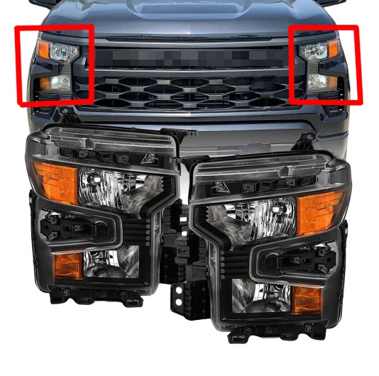 car accessories Black Trim Halogen Headlight For Chevrolet Silverado 1500 2022 2023 2024  Halogen headlamp