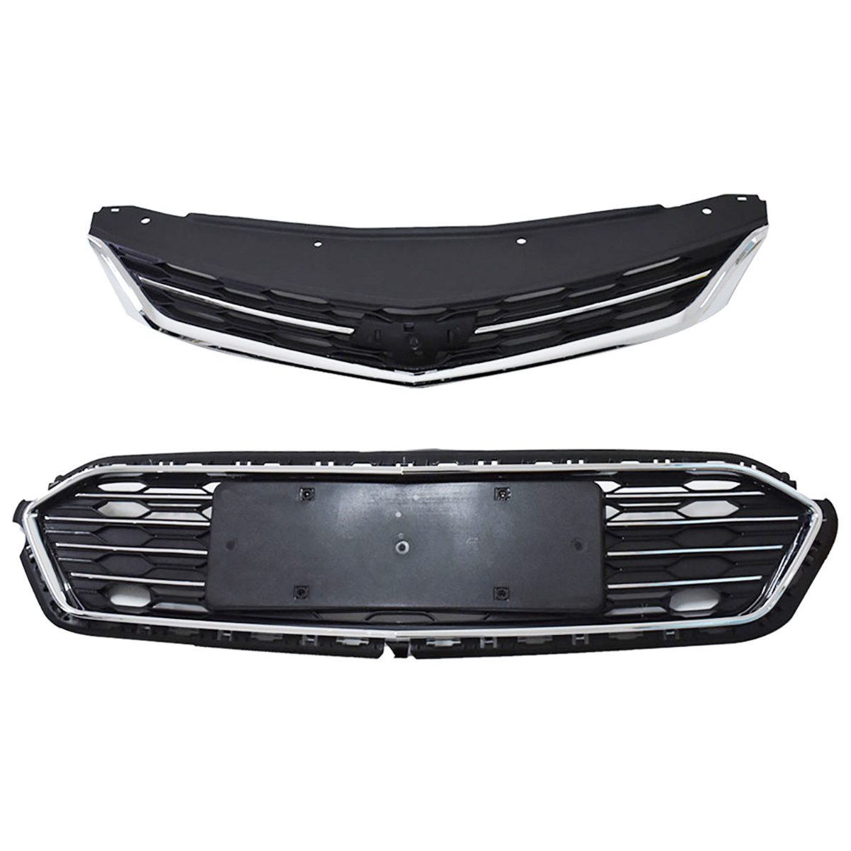 Front Upper & Lower Grilles Fit for Chevrolet Cruze 2016-2018 Bumper Grille Honeycomb Grill Mesh Chrome ABS Plastic Black