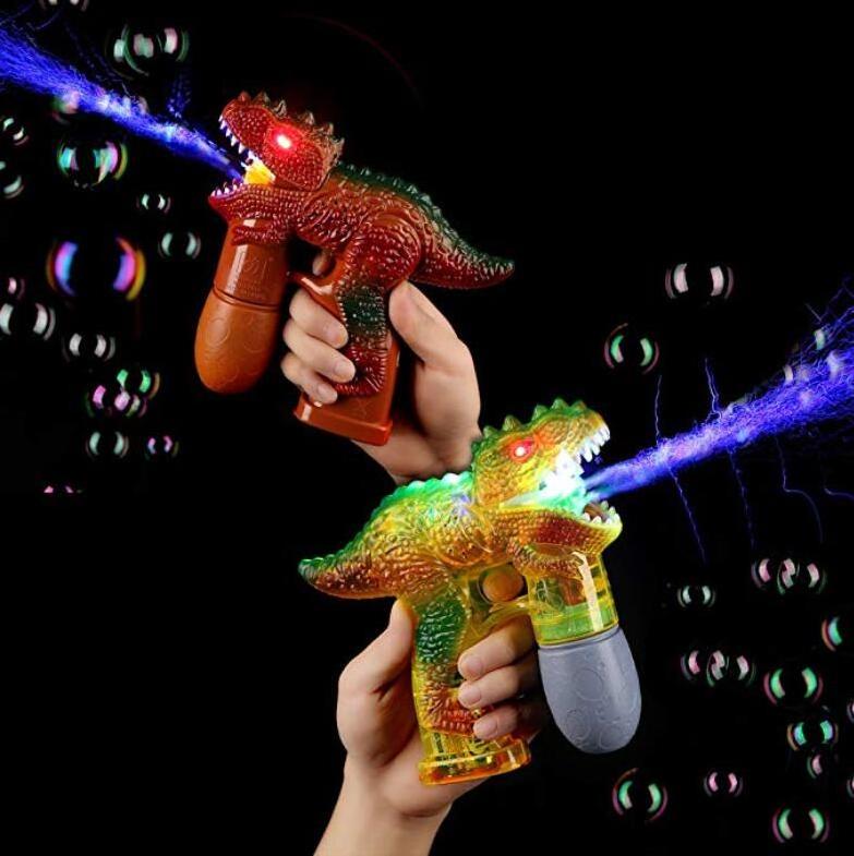 CB1803117 Wholesale Summer Toys 6 Flashing Light Outdoor Toys Electric Dinosaurs Bubble Gun with Double bottles bubble liquid