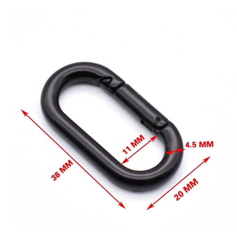 Black 38x20mm Metal Oval Carabiner Open Ring Buckle Spring Snap Hook for Bag