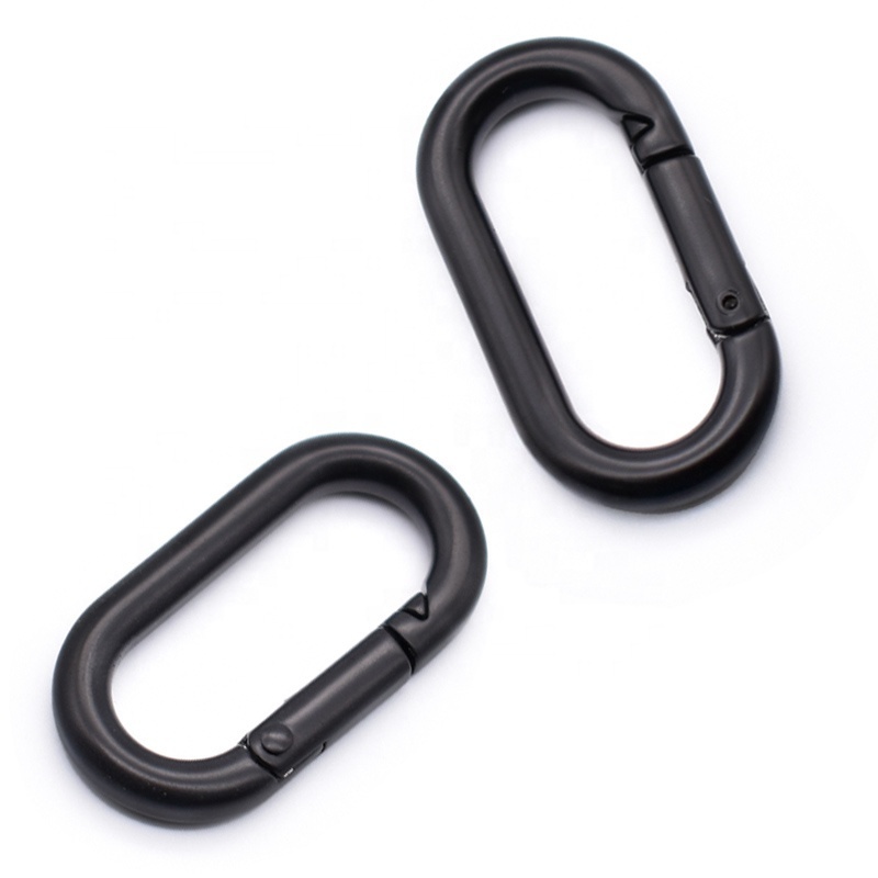 Black 38x20mm Metal Oval Carabiner Open Ring Buckle Spring Snap Hook for Bag