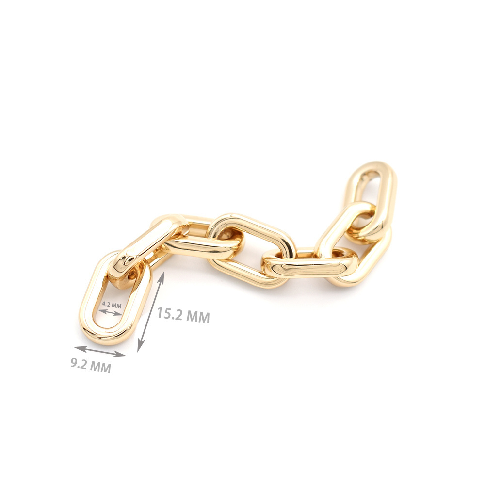 15.2x9.2mm Light Gold Oval Custom Alloy Logo Metal Big Heavy Oversized Bag Chain