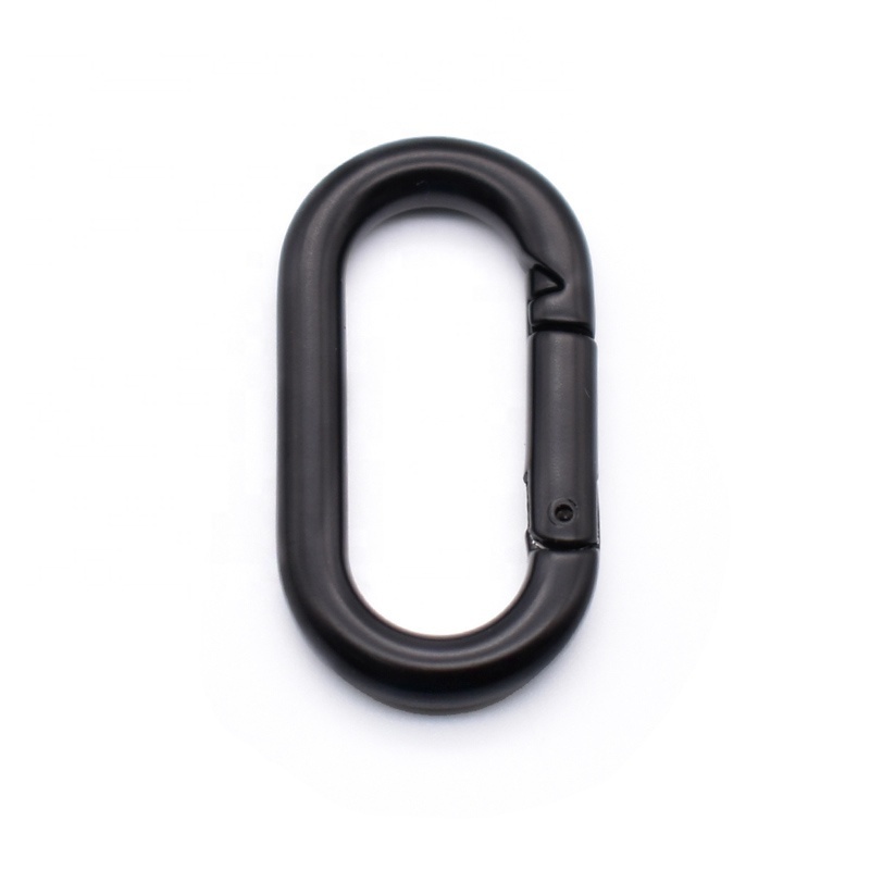 Black 38x20mm Metal Oval Carabiner Open Ring Buckle Spring Snap Hook for Bag