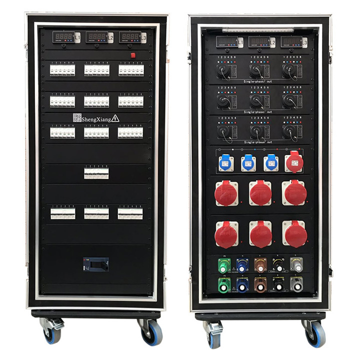 14U Pro audio shockmount power distro rack 3 phase power distribution box with cam lock power input