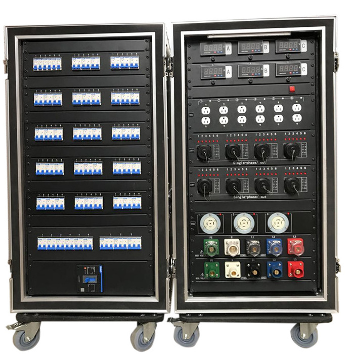 14U Pro audio shockmount power distro rack 3 phase power distribution box with cam lock power input