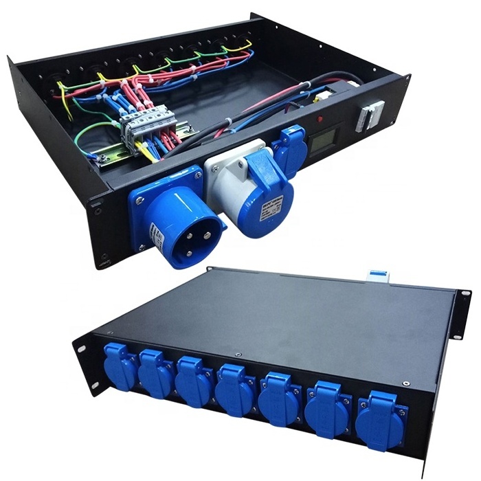 19 inch 2U Rack mount power distribution metal box with voltmeter