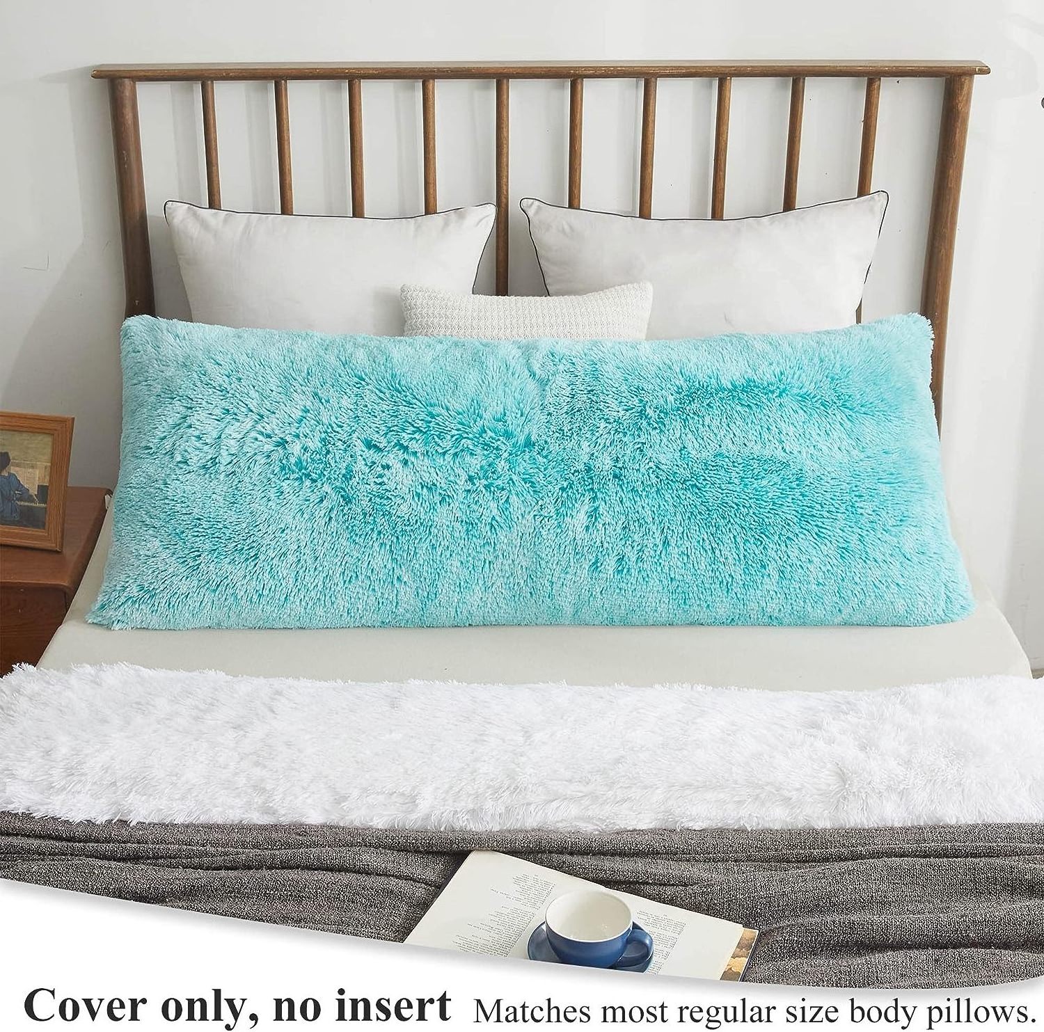 Luxury Fluffy Body Pillow Cover 20x54 Shaggy Faux Fur Body Pillow Case Decorative Furry Long Bed Pillow with Zipper