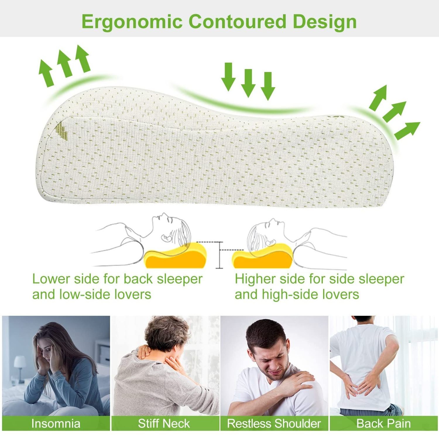 Custom Bamboo Fiber Cervical Contour Neck Support Pillow Cooling Bamboo Memory Foam Pillow for Pain Relief