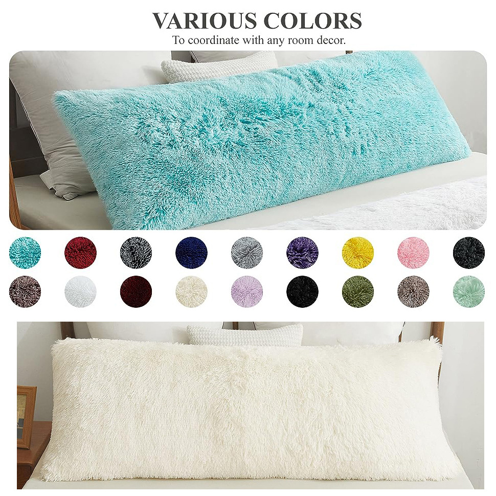 Luxury Fluffy Body Pillow Cover 20x54 Shaggy Faux Fur Body Pillow Case Decorative Furry Long Bed Pillow with Zipper