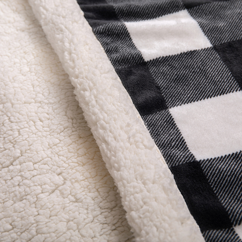 Christmas Sherpa Fleece Flannel Throw Blanket Super Soft Warm Buffalo Plaid Plush Blankets and Throws Black White 50