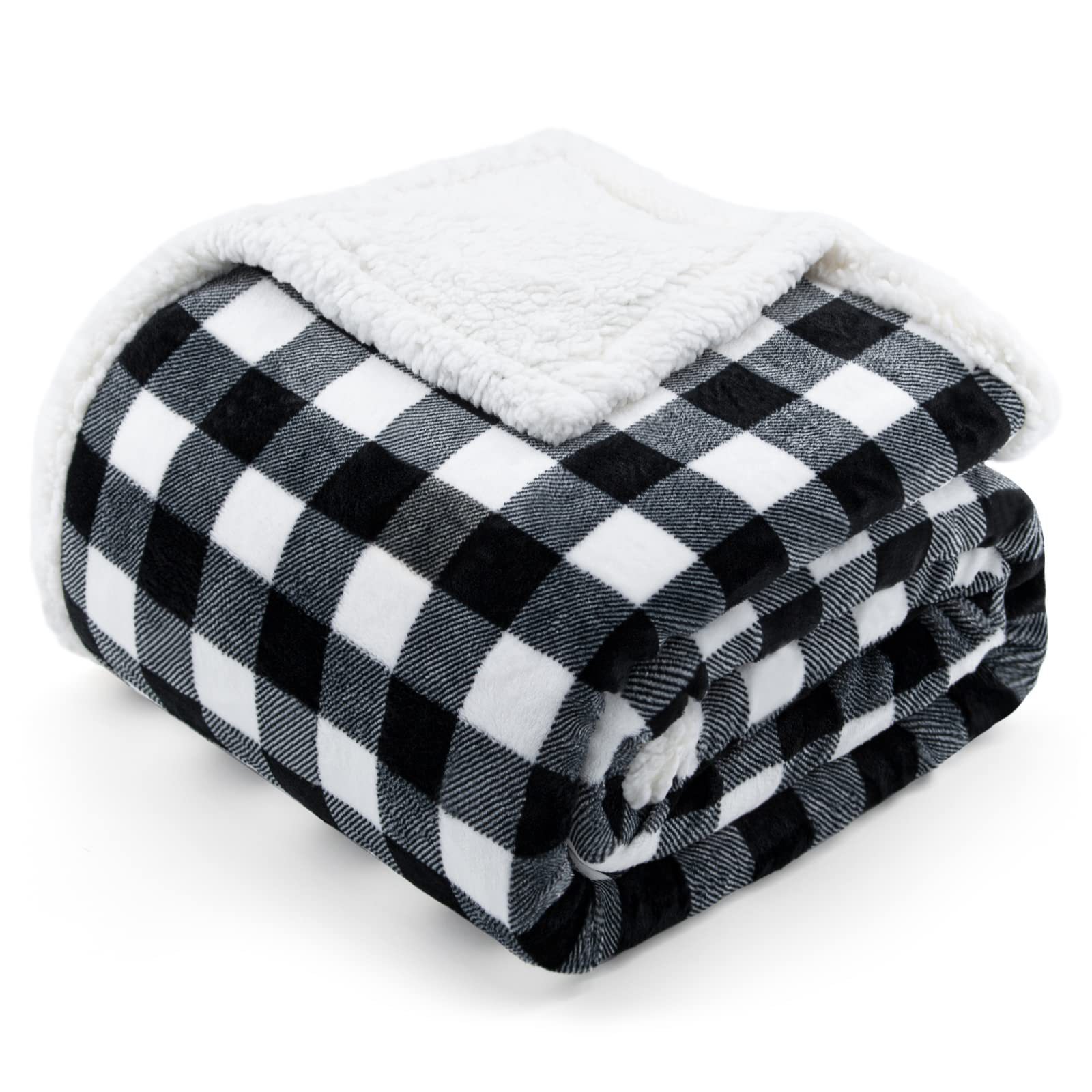 Christmas Sherpa Fleece Flannel Throw Blanket Super Soft Warm Buffalo Plaid Plush Blankets and Throws Black White 50