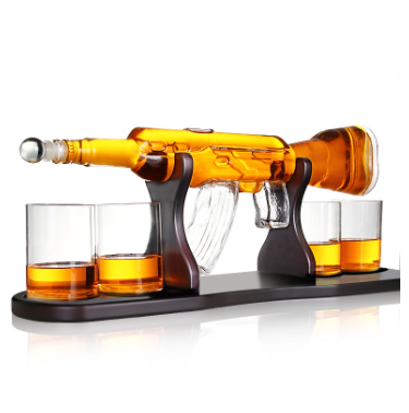 Crystal Glass Rifle Gun Whiskey Wine Glass Decanter With 4 Whiskey Glasses Set For Liquor Whiskey Vodka Brandy