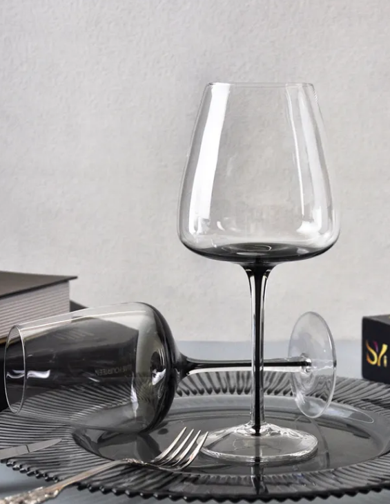 black stem goblet glassware smoke grey wine glasses and champagne glass coupe set wholesale Glass