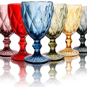 Wholesale Best Selling Wine Glasses Wedding Party Colored Machine Pressed Vintage Glass Goblets Embossed Design Glassware 345 ML