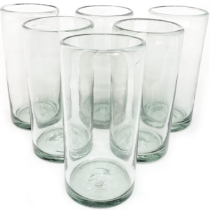 Clear Blown 20 oz Tall Iced Tea Glasses set of 6 Mexican Handmade Glassware Recycled Glass