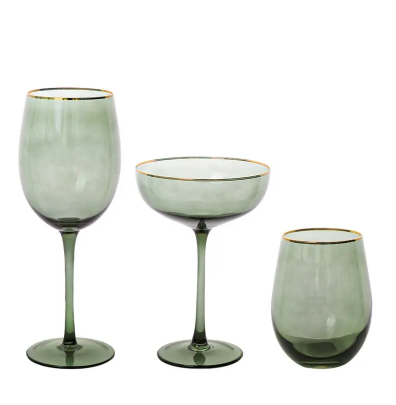 Army Green With Gold Rim Wedding Glassware Crystal Red Wine Glass