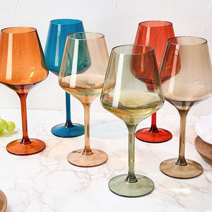 Hand-Blown Colored Wine Glasses Set of 6 Stemmed Multi-Color Glass Great for all Wine Types and Occasions Luxury