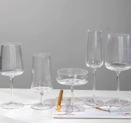 Clear Ribbed Glassware Set Stemless Glassware