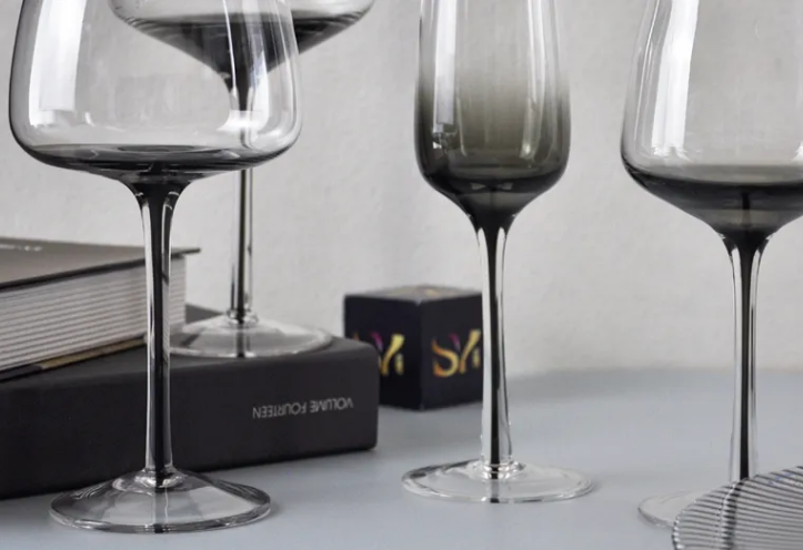 black stem goblet glassware smoke grey wine glasses and champagne glass coupe set wholesale Glass