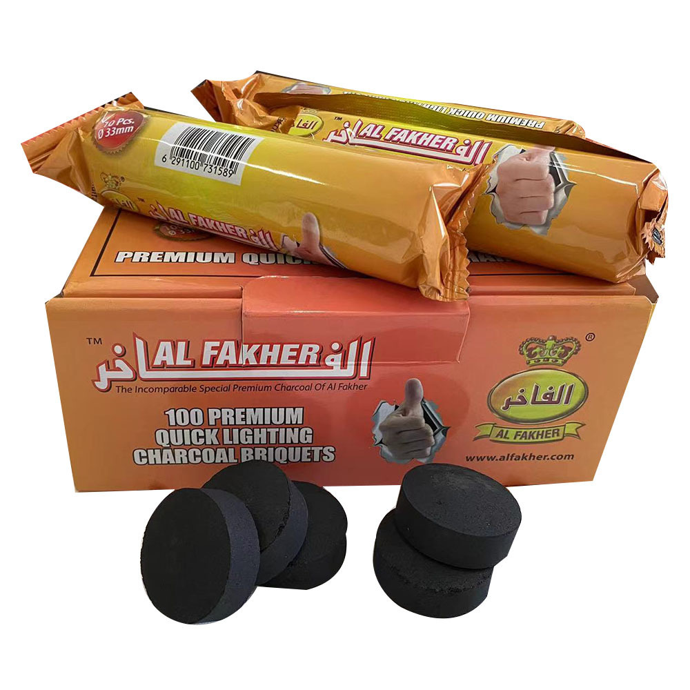 33mm fruitwood charcoal for hookah, 6g per piece, 100 pieces per box, specially designed for family gatherings and barbecues