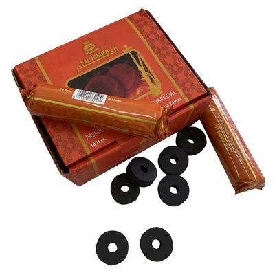 35mm medium-hole hookah charcoal is a hardwood round charcoal fired from fruit wood, smokeless and fast burning charcoal