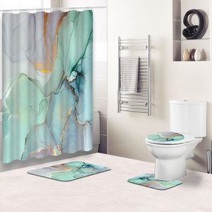 Wholesale waterproof polyester colorful marble bath mat and shower curtain bathroom sets digital printed 3d bathroom sets