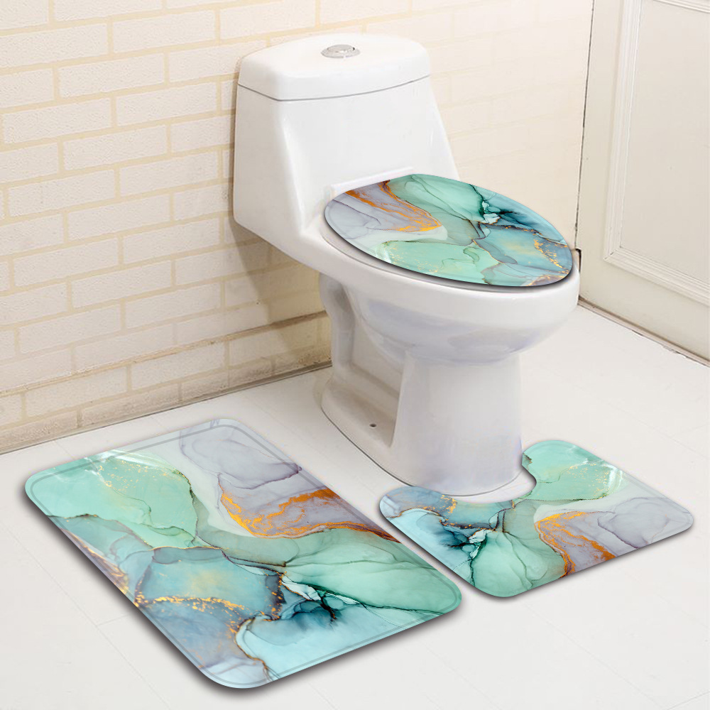 Wholesale waterproof polyester colorful marble bath mat and shower curtain bathroom sets digital printed 3d bathroom sets