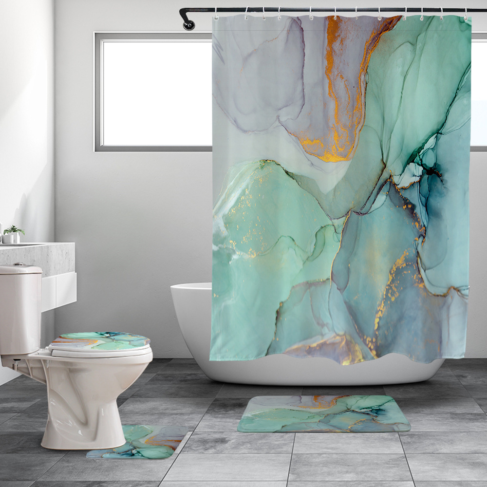 Wholesale waterproof polyester colorful marble bath mat and shower curtain bathroom sets digital printed 3d bathroom sets