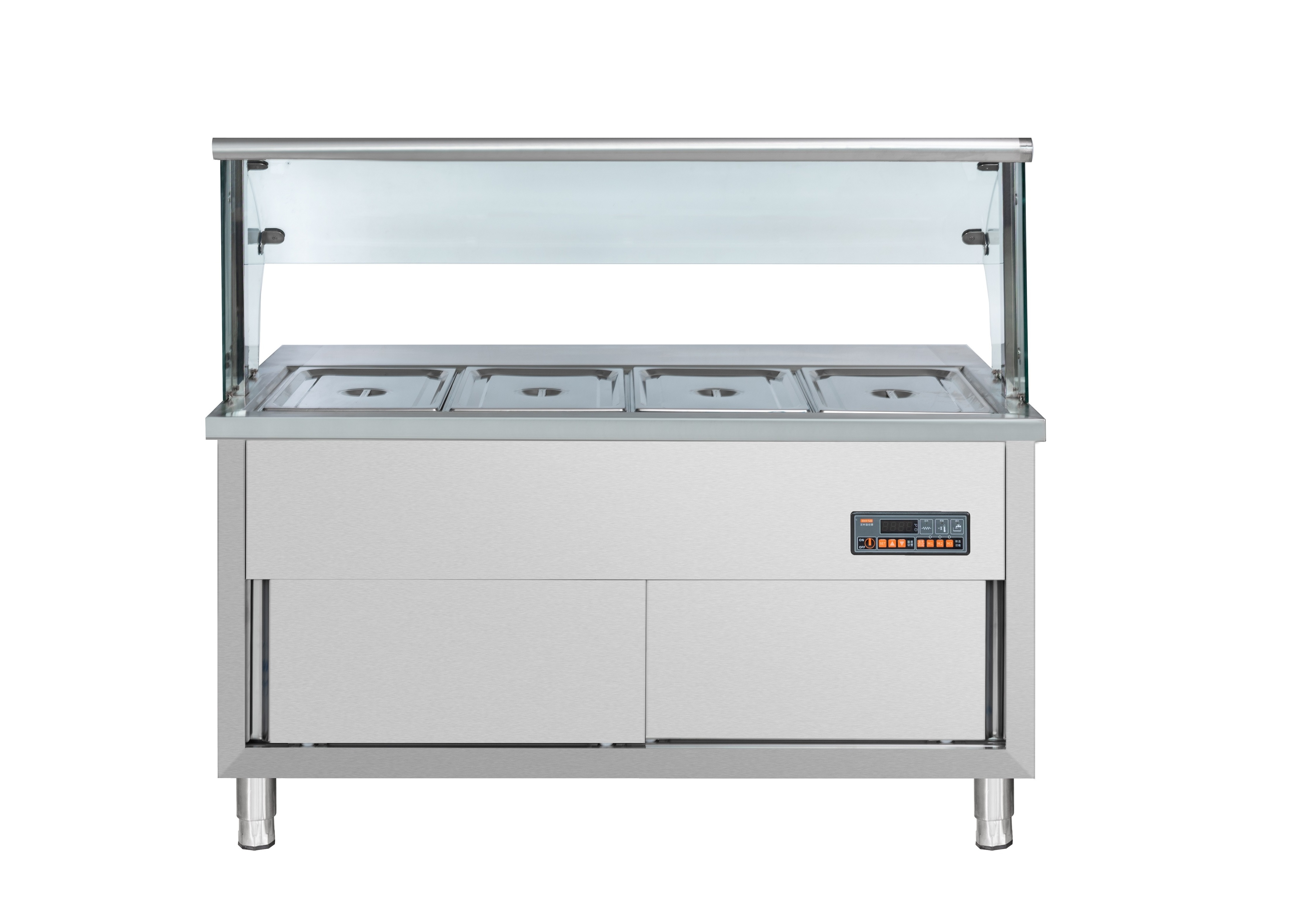 Factory direct sale buffet fast food display food warmer cabinet with shelf curved glass cover