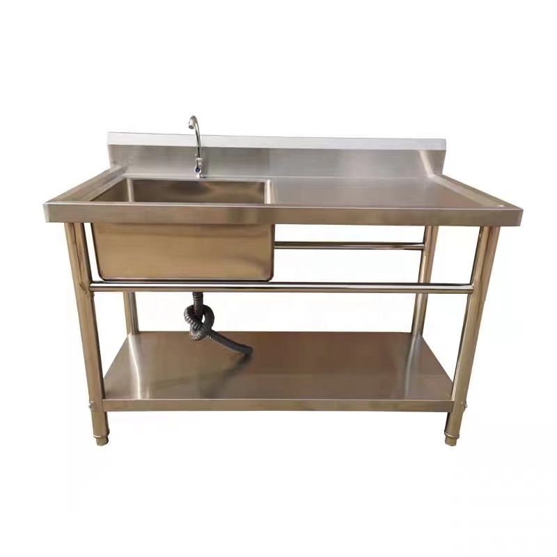 Wholesale price commercial stainless steel restaurant kitchen sink table with pedal controlled faucet