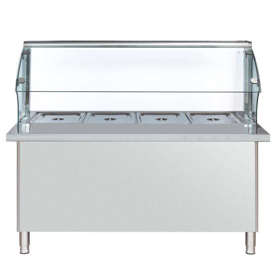 Stainless Steel Heat Preservation Glass Cover Food Vegetable Canteen Box Lunch Fast Food Warming Counter with glass