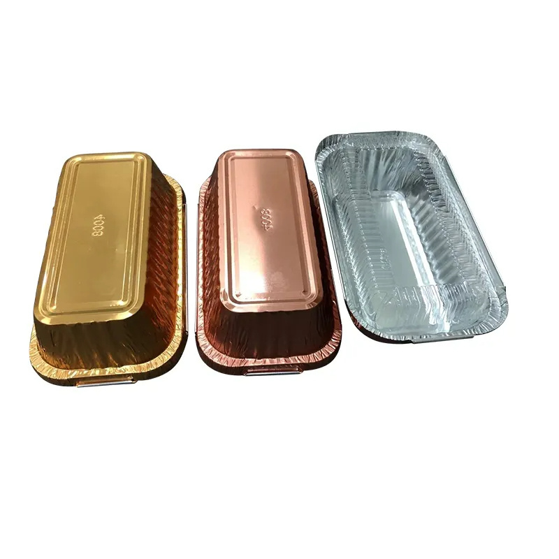 Disposable colored printing aluminum foil food container 650ml loaf pan for BBQ lunch foil box food takeout foil pan tray