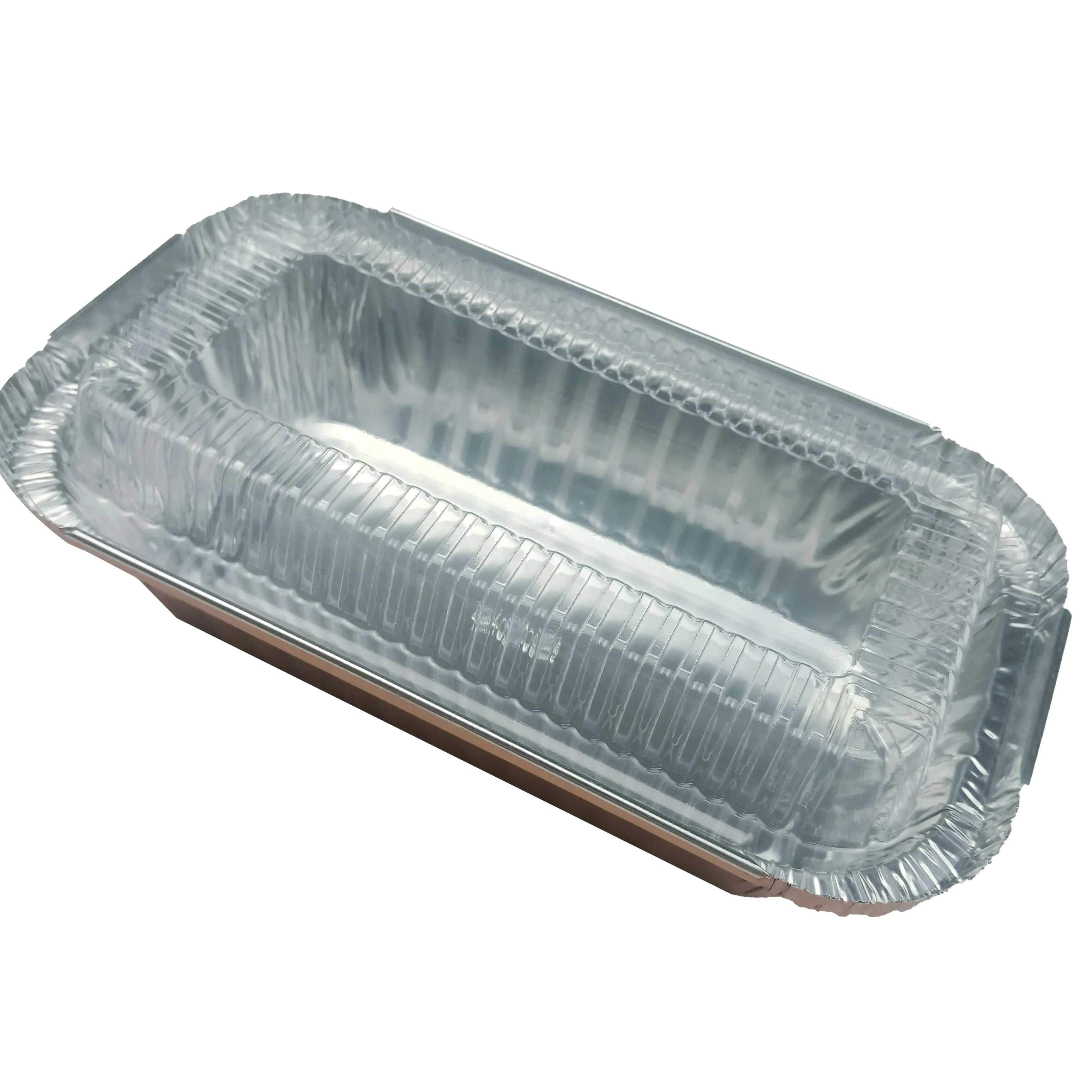 Disposable colored printing aluminum foil food container 650ml loaf pan for BBQ lunch foil box food takeout foil pan tray