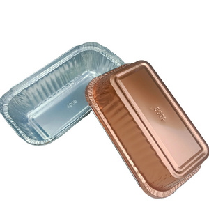 Disposable colored printing aluminum foil food container 650ml loaf pan for BBQ lunch foil box food takeout foil pan tray