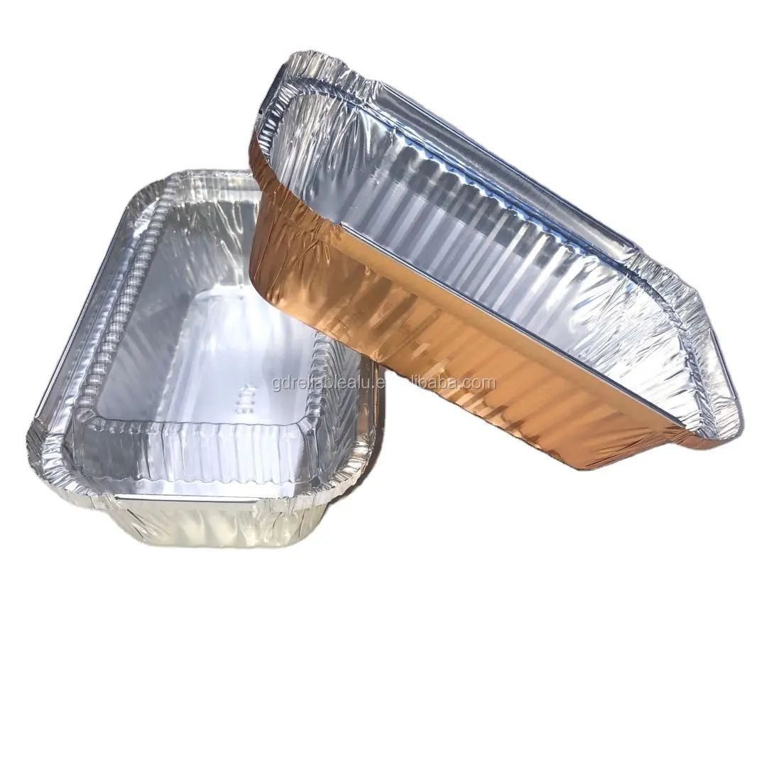 Disposable colored printing aluminum foil food container 650ml loaf pan for BBQ lunch foil box food takeout foil pan tray