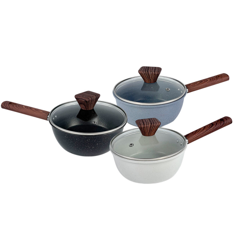 non stick carbon steel soup pot set marble coating sauce pot nonstick cookware set mini milk pots with cover