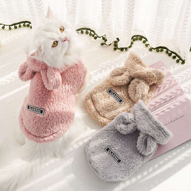 Hot Selling Autumn winter puppy cute cat warm two legged cardigan Rabbit Ear Comfortable Cotton Hoodie